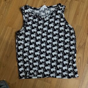 Black and White Cat Print Muscle Tee
